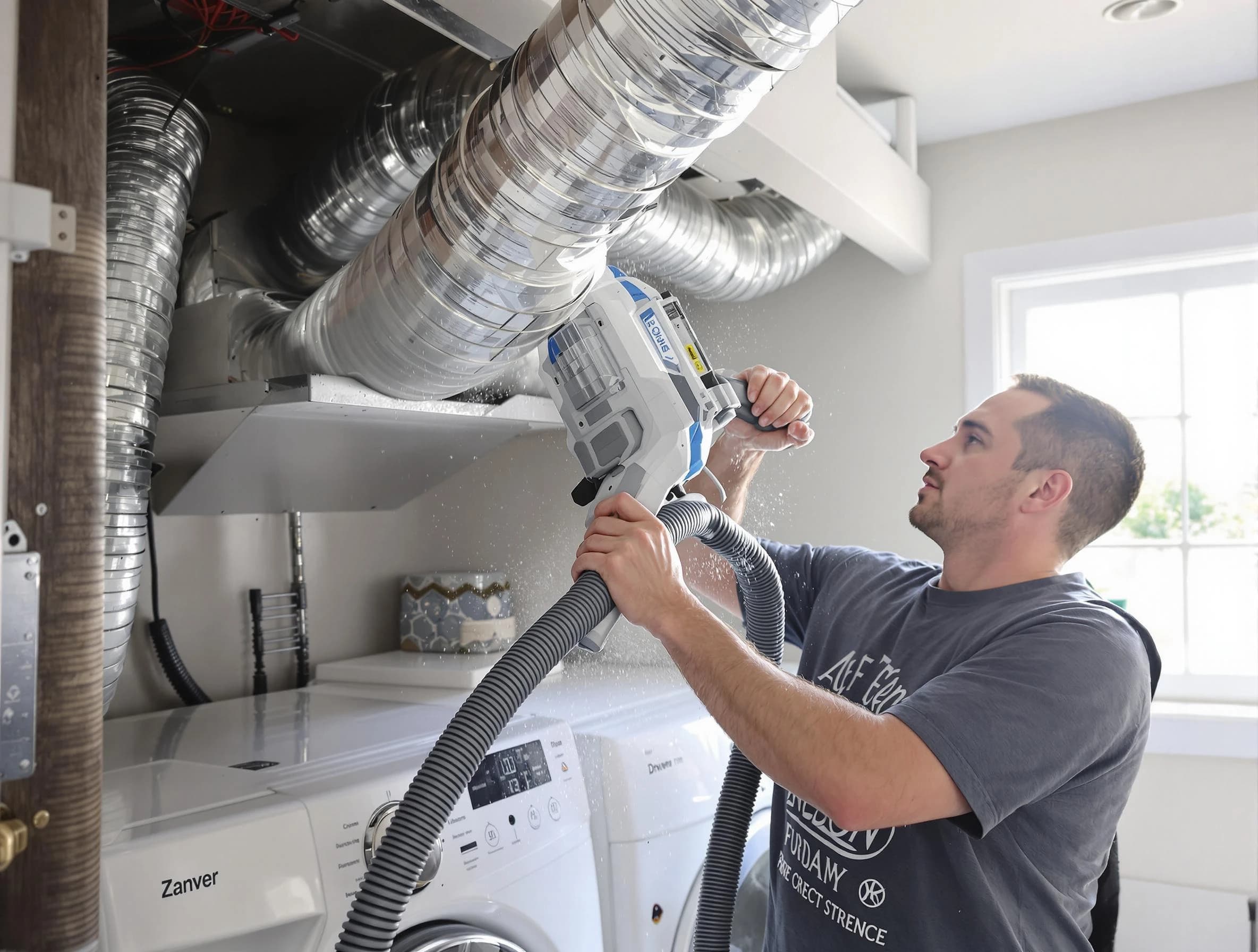 Marlborough Dryer Vent Cleaning specialist cleaning deep within a dryer vent duct system in Marlborough