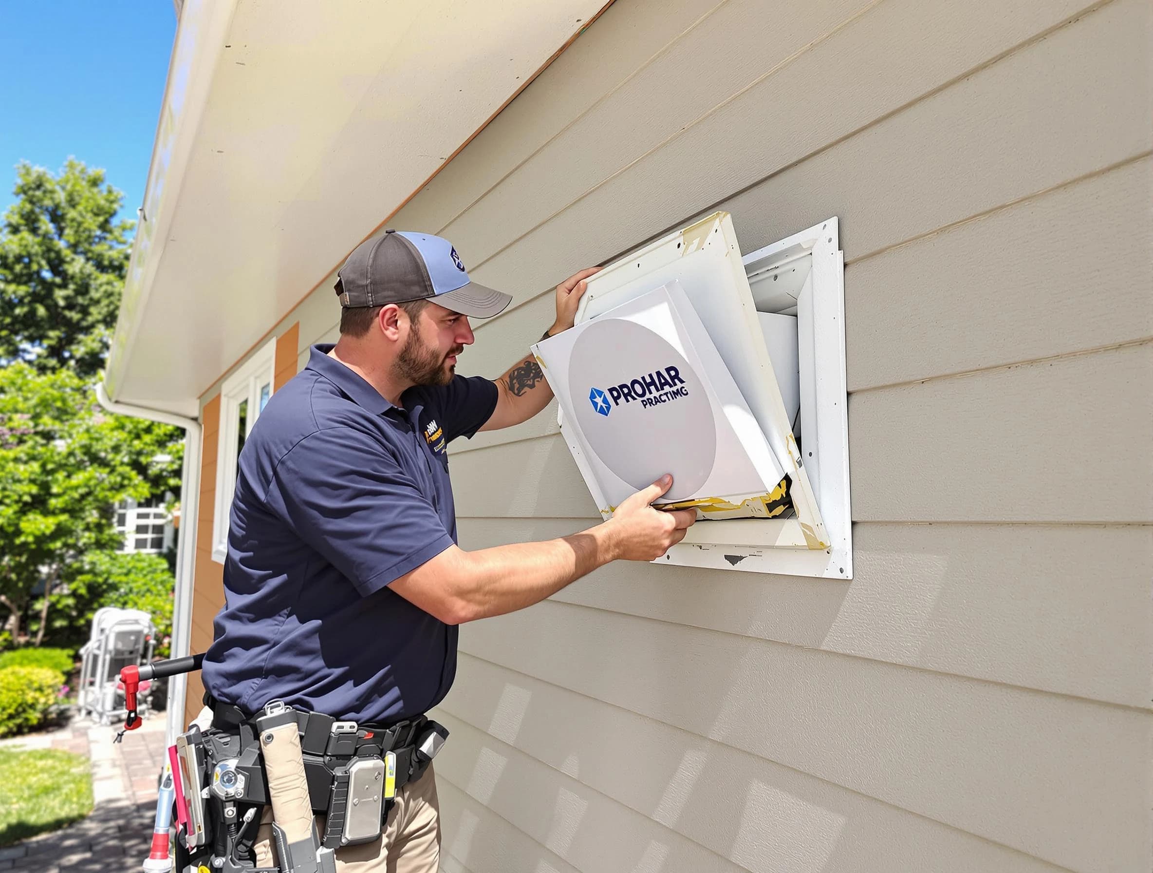 Marlborough Dryer Vent Cleaning technician installing a new protective dryer vent cover on a home in Marlborough
