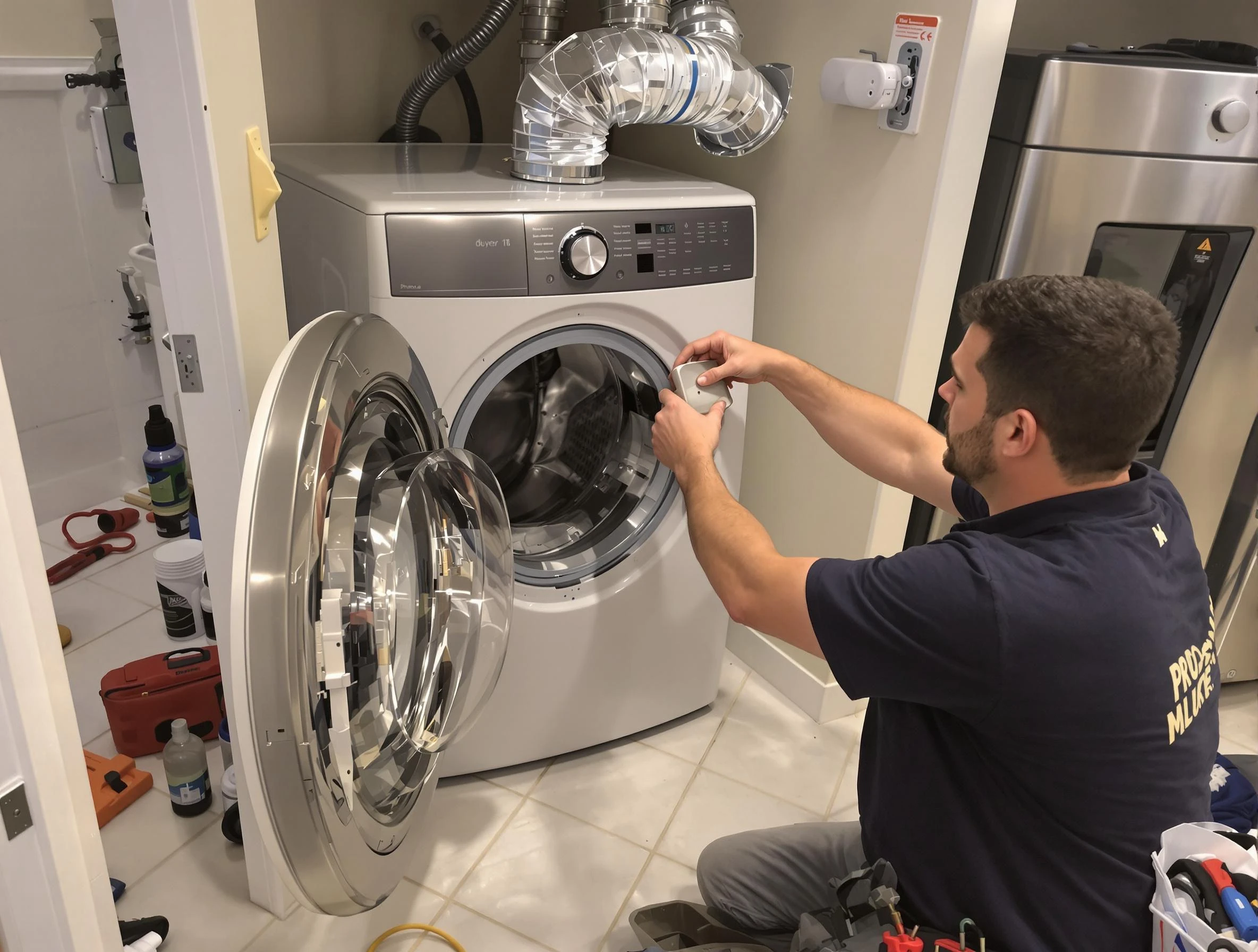 Marlborough Dryer Vent Cleaning technician performing precise dryer vent hose installation in Marlborough